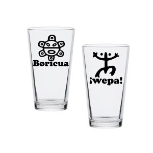 Puerto Rico gift Pint Glass Gift Taino Indians: Taino Coqui WEPA & Taino Sun BORICUA. Permanent laser engraved. San Juan wedding gift.