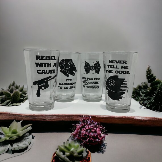 Jedi PINT Glass Set of 4: Rebel Pew pew pew Dangerous to go 