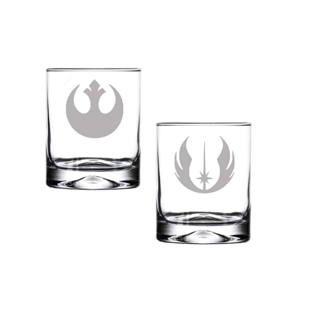 Jedi and Rebel Rocks Glass Set of Two Engraved Star Wars Glasses, Star