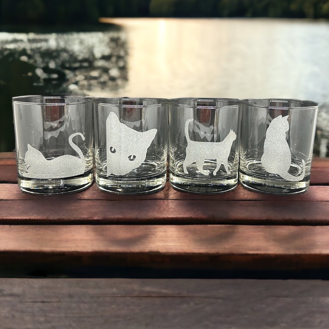 Cute Cats Being Cats Rocks Glasses Set of 4 Engraved 10oz. Whiskey ...