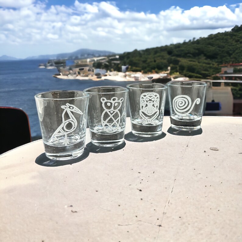 Puerto Rico Rocks Glasses Puerto Rico Shot Glasses Gift Set, Taino Indians Symbols Engraved Set ...