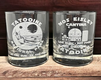 Star Wars Gift Star Wars Glasses Mos Eisley Cantina Tatooine Star Wars inspired Whiskey Glass Tatooine Engraved Set of 2 Star Wars Christmas