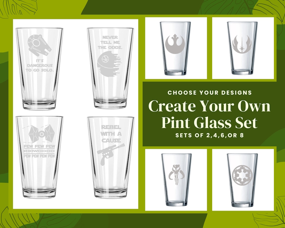 Create Your Own Star Wars Pint Glass Set Pew Pew Pew, Mandalorian