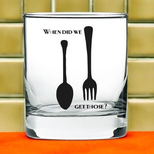 Everybody Loves Raymond Drinking Glass Funny TV Show Gifts Raymond Sitcom Gifts Big Fork and Spoon Frank Quote, Unique Gift ENGRAVED