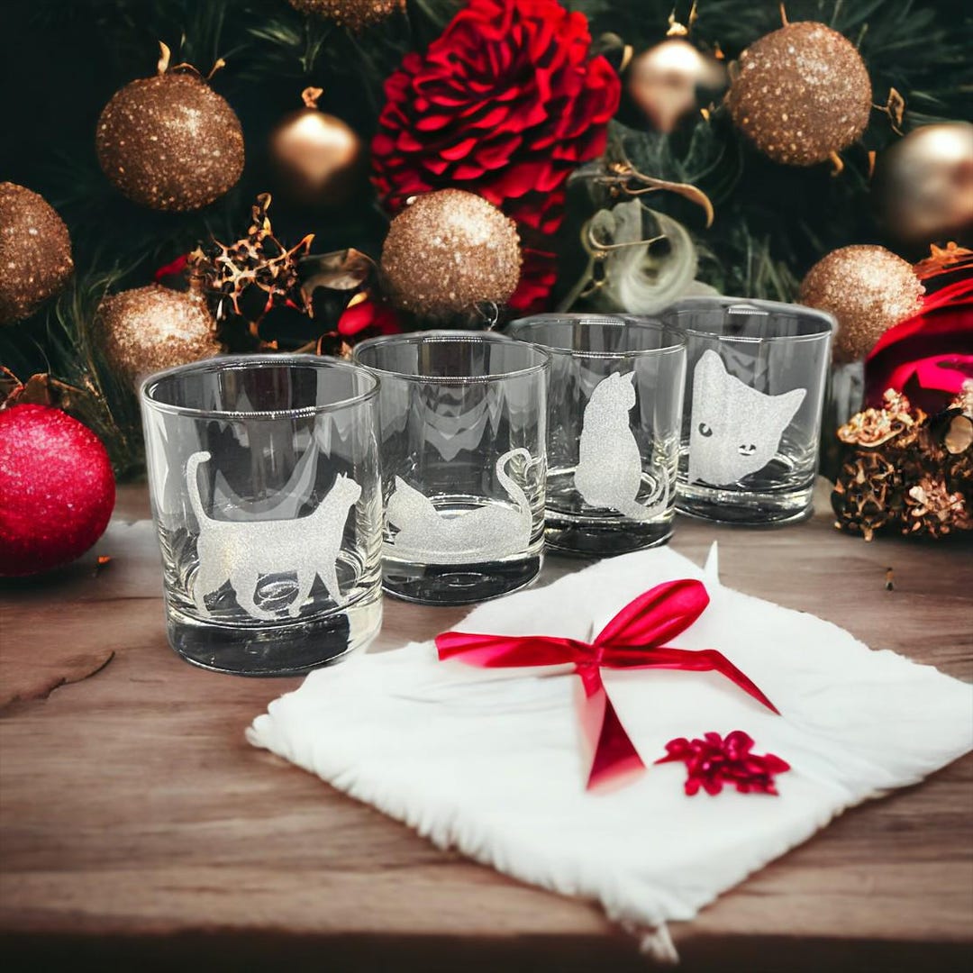 Cute Cats Being Cats Rocks Glasses Set of 4 Engraved Drinking Glasses ...