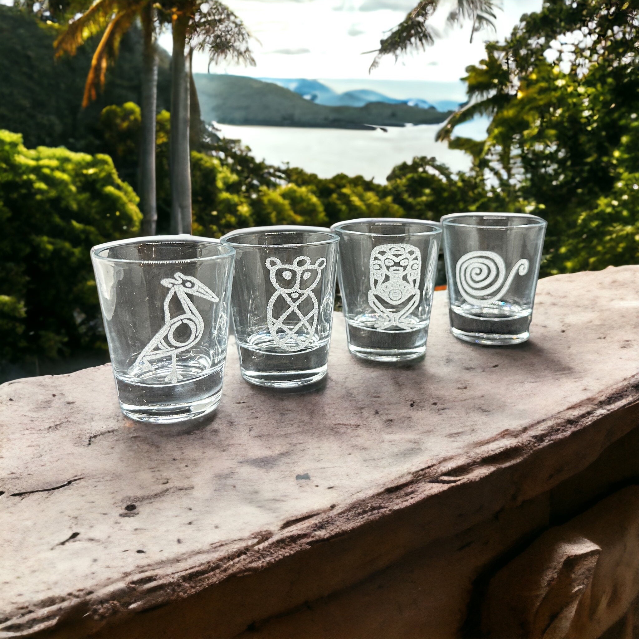 Puerto Rico Rocks Glasses Puerto Rico Shot Glasses Gift Set, Taino Indians Symbols Engraved Set ...