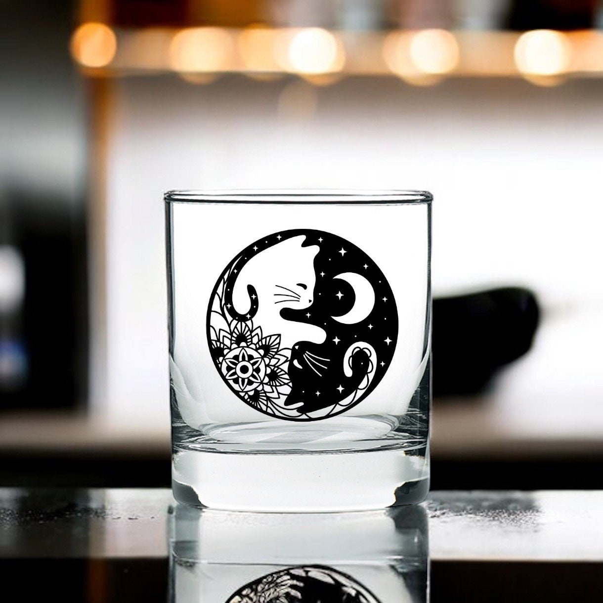 Cute Cats Ying and Yang Being Cats Rocks Glass. Permanent Laser ...
