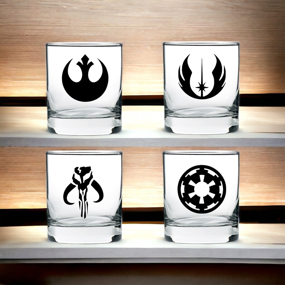 Star Wars Inspired Rocks Glasses: Black ENGRAVED Finish Mandalorian ...