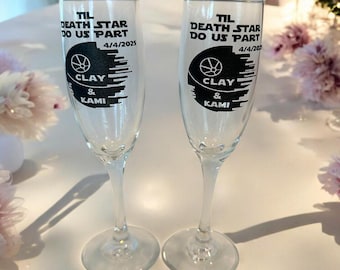 Cadeau de mariage Star Wars : flûtes du 4 mai, jusqu'à ce que l'étoile de la mort nous sépare, parfait pour les couples