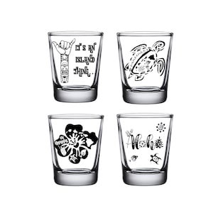 Hawaii Shot Glasses, Tiki Bar Decor Luau Party Favor Tropical Wedding Shot Glasses Bulk Hawaii Wedding Shot Glasses Engraved Diamond Black
