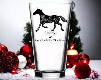 Personalized Horse Gift Drinking Glass, ENGRAVED Horse Pint, Equine Birthday Gift for Horse Lover Horse Decor Horse Beer Glass, Horse Glass
