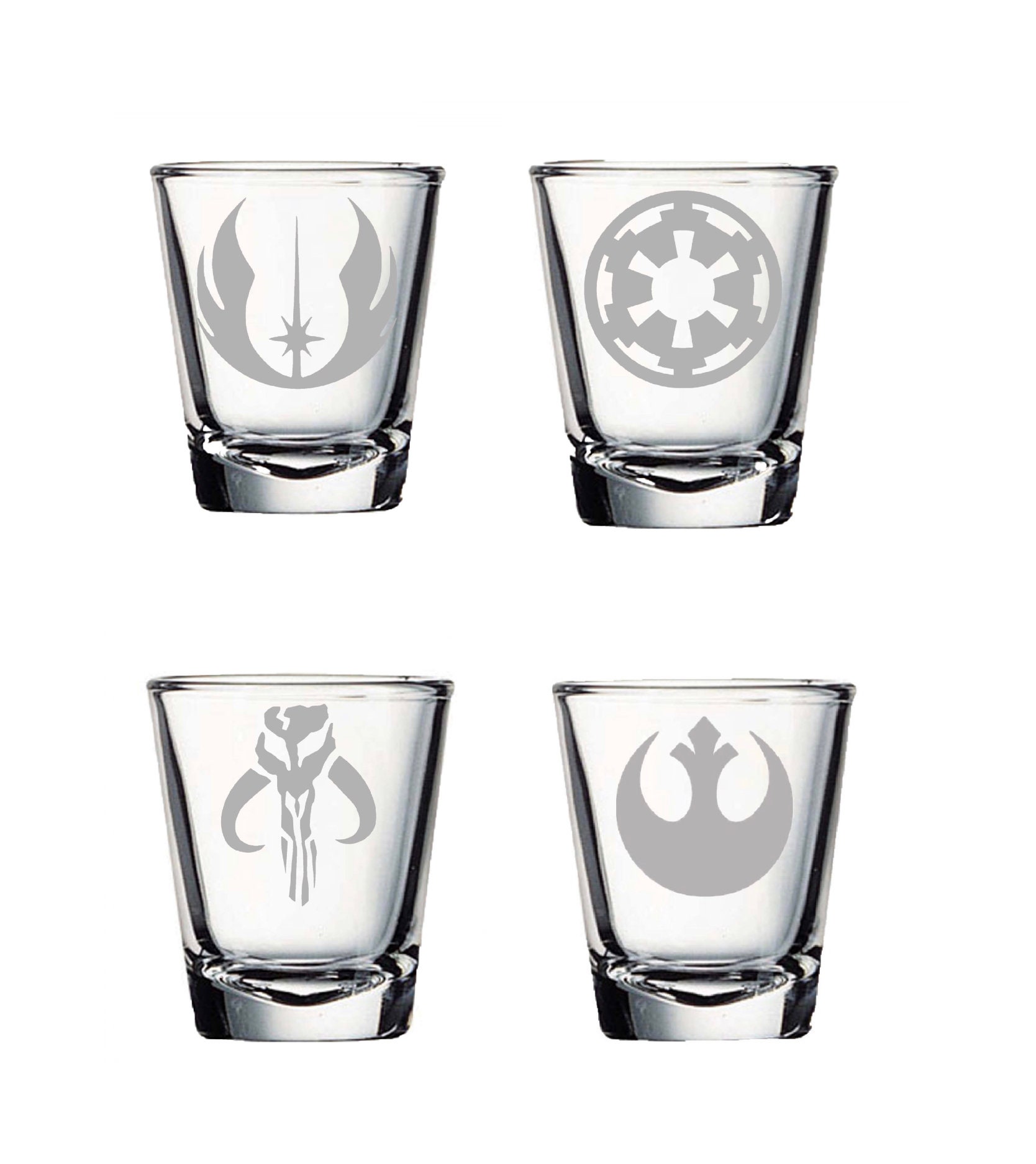 Shot Glass/ Toothpick Holder Set of FOUR - Etched Star Wars inspired design...