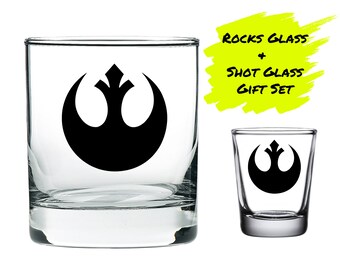 Star Wars Inspired Jedi Rocks Glass & Star Wars Shot Glass Set of
