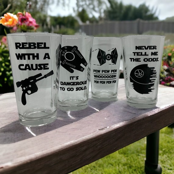 Jedi PINT Glass Set of 4: Rebel Pew pew pew Dangerous to go 