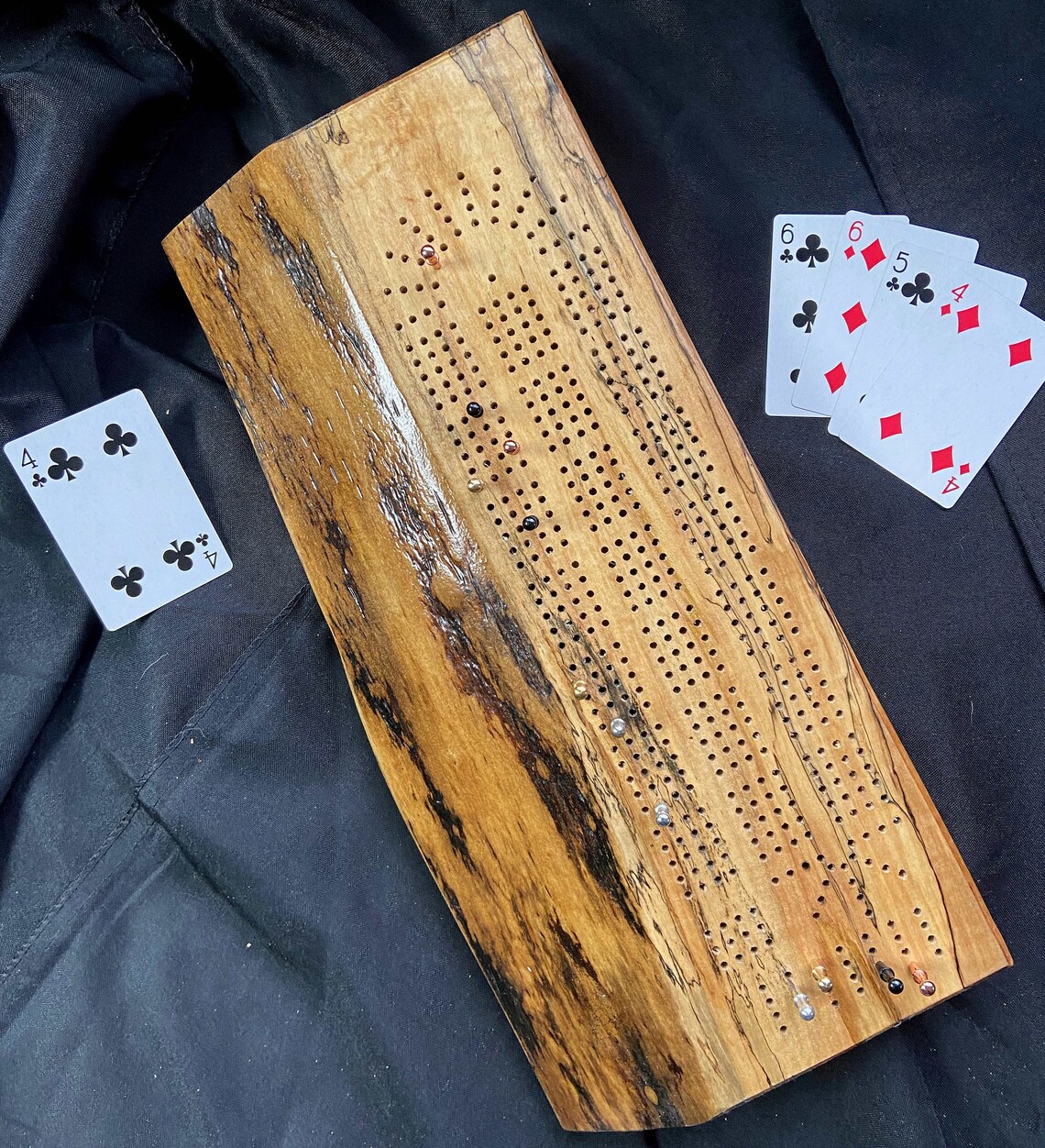 Live Edge Spalted Maple Wood Cribbage Board Etsy
