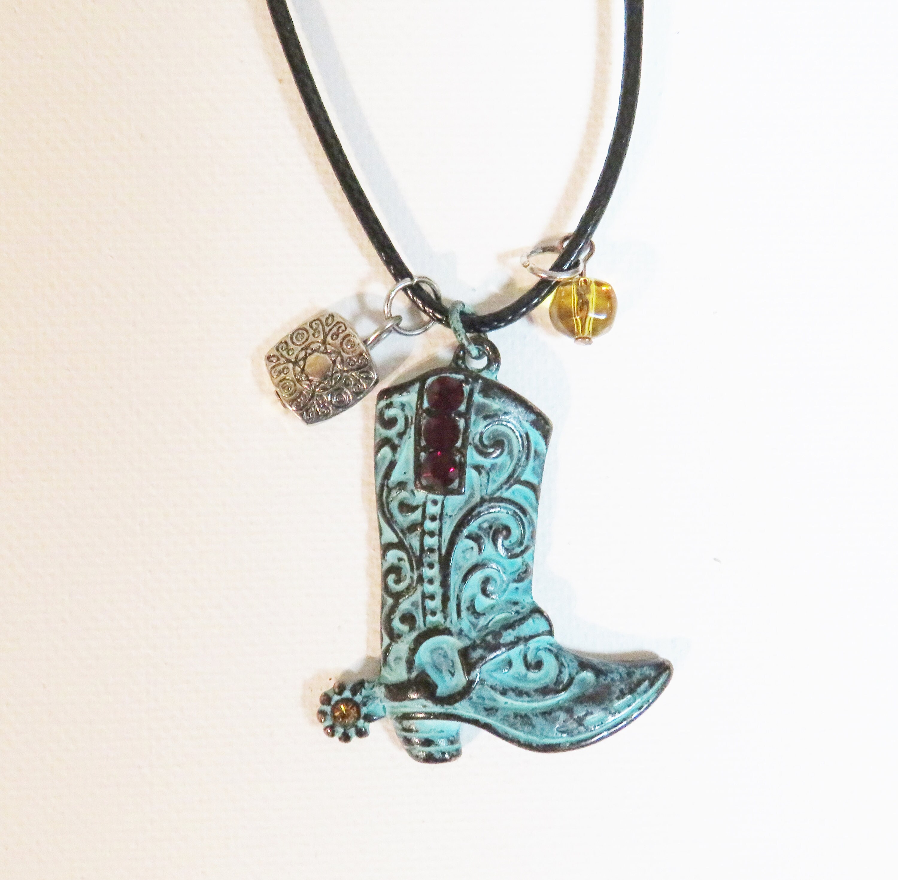 SALE Cowboy boot pendant necklace/silver charm necklace/gem | Etsy