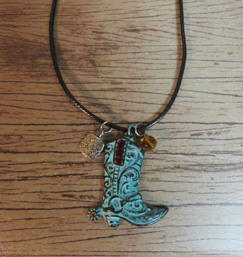 SALE Cowboy boot pendant necklace/silver charm necklace/gem Etsy