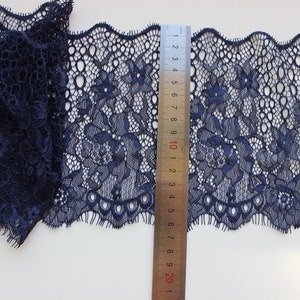Tejido de encaje, cinta azul marino, Ancho 16 cm, hermoso borde boho, borde de encaje delgado y elegante, bordado de regalo. Calado. guipur. malla