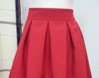 Women's skirt, sammer mini skirt for women, Red skirt,  with pockets,  with folds skirt. high waist skirt, pleated skirt, Rock mit Taschen,