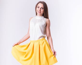 skirts for women. Miniskirt. 50s skirt, yellow skirt. skirts for women, Summer Skirt, yellow with pockets, with folds, girls skirt