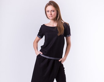 Woman's Suit, Women Trousers Suit Elegant Black "Melange cocktail" . Suit "Melange cocktail". women suit casual