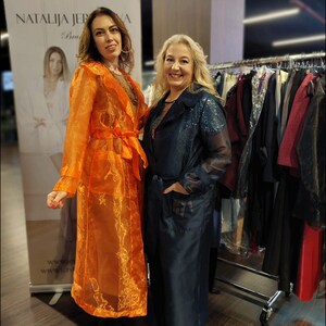 Women's elegant organza trench coat, orange coat, chic style. chic raincoat for going out image 7