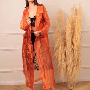 Women's elegant organza trench coat, orange coat, chic style. chic raincoat for going out image 4