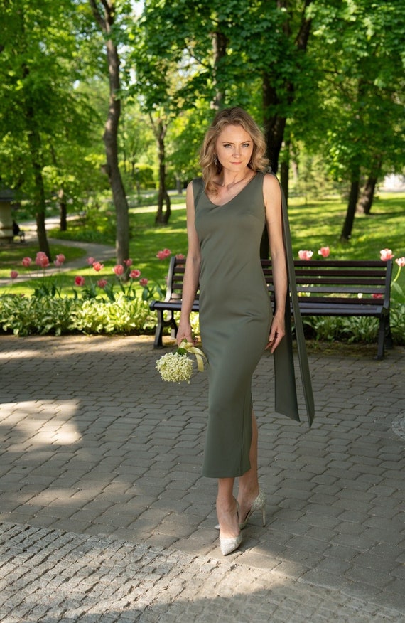 khaki elegant dress Ladivine 7485C main image 0