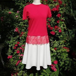 Women&#39;s red T-shirt .  top with lace. Girls t-shirts, Ready to ship!