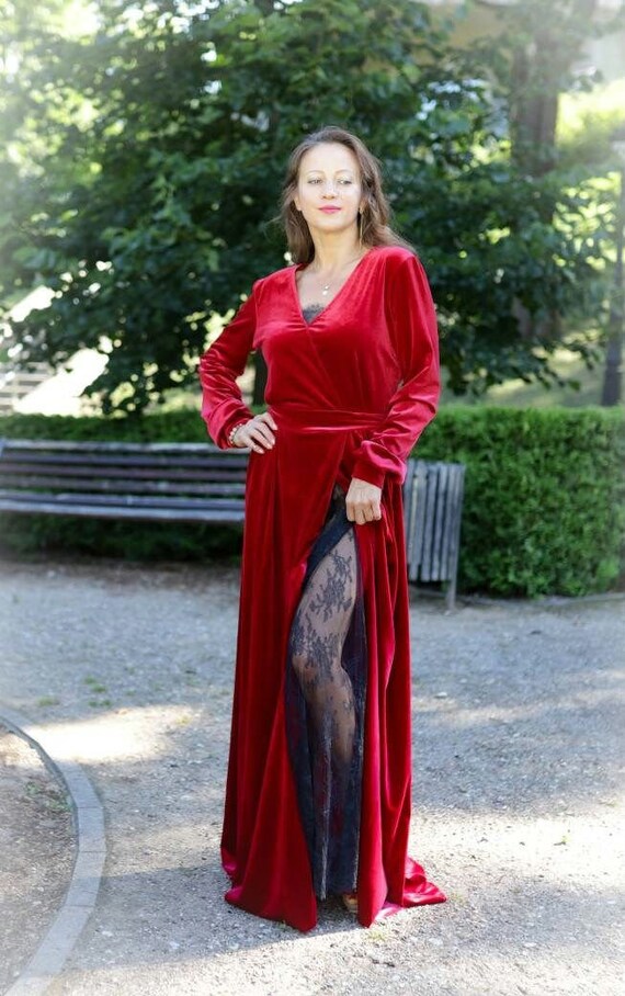 Velvet dress | Burgundy Long dress | Long sleeve floor-length gown | Perfect for Holiday Parties, Winter Weddings & Special Occasions