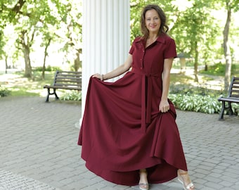 Plus size jurk, cocktailjurk, damesjurk, rode jurk, bordeauxrode jurk, roest, damesjurk, knielengte, jurk met korte mouwen, jaren 1950 jurk