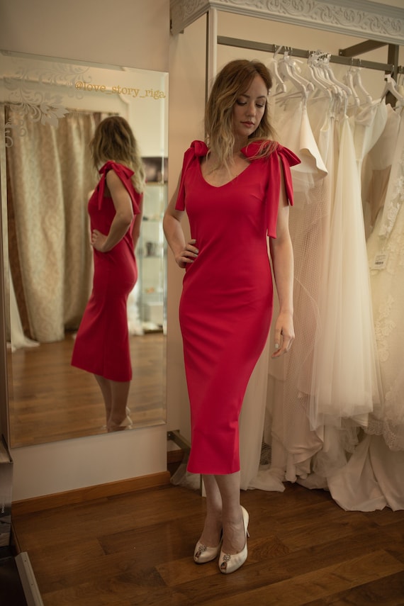 red wedding guest dress