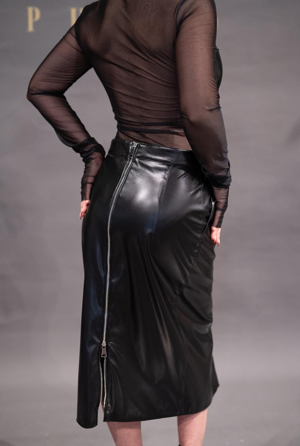 スカート Eco Leather Long Skirt - Black Women's Pencil Skirt Black Eco Leather With Zipper, Long