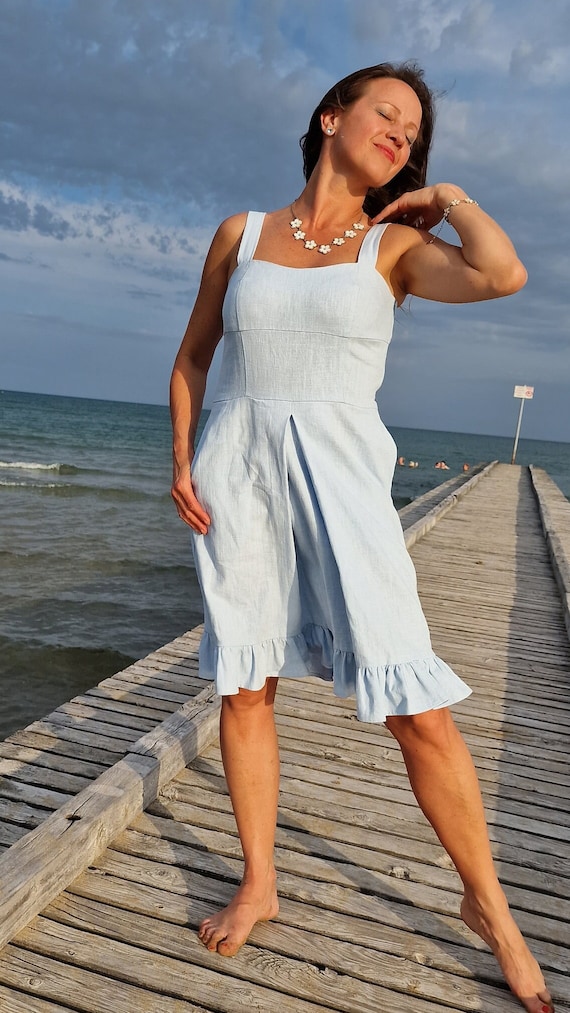 chinese dress ladies Linen Blend Halter Midi Dress | Fit and Flare main image 1
