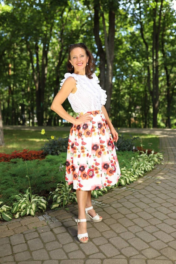 Women s Pleated Skirt 38 Size Print With Flowers. Midi Skirt for Every Day Summer Midi Skirt for Women With Folds Pleated Skirt Rock Etsy Australia