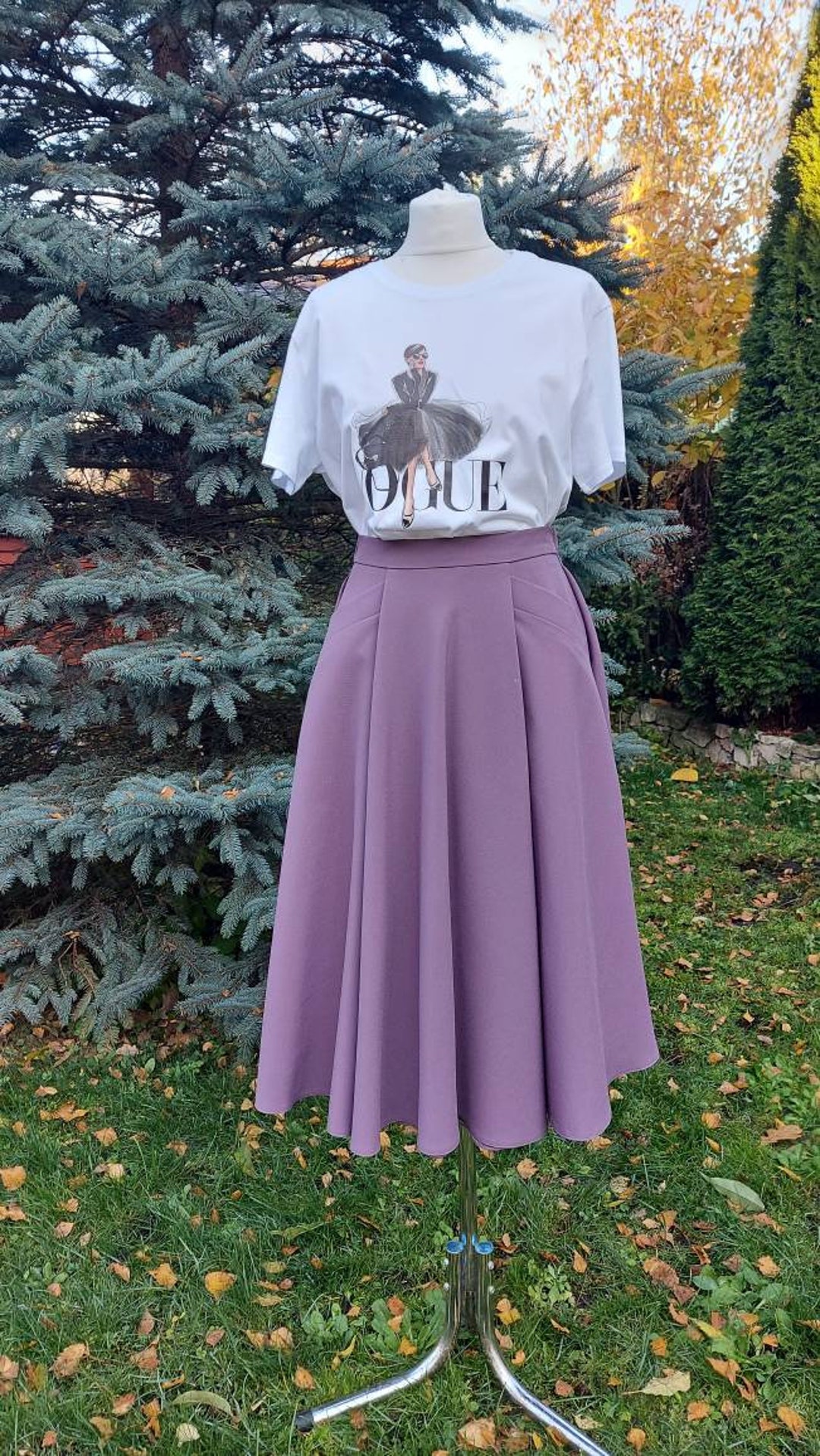 Long pleated top skirt with pockets