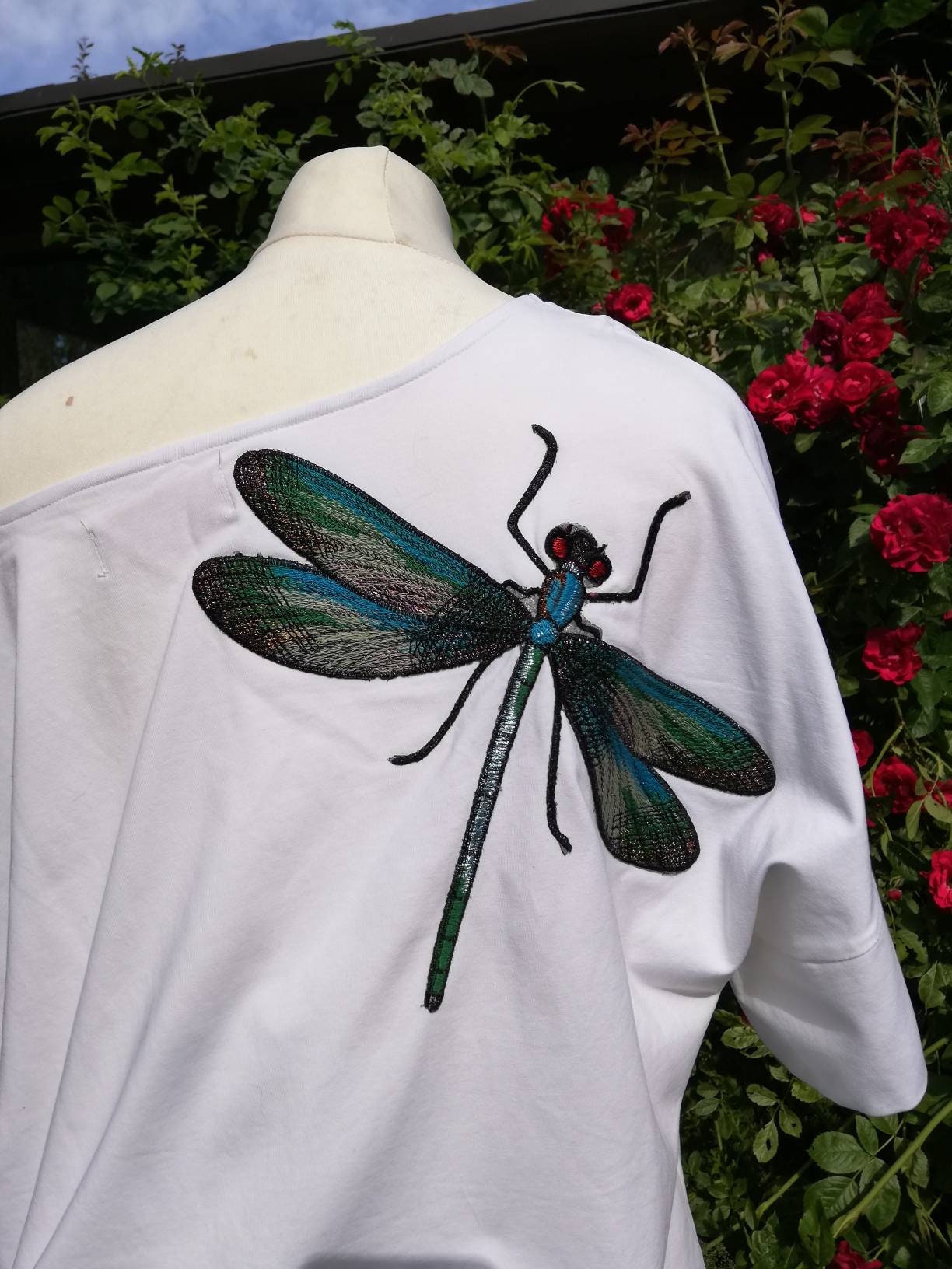 Women's White Cotton T-shirt Dragonfly Embroidered. Top - Etsy