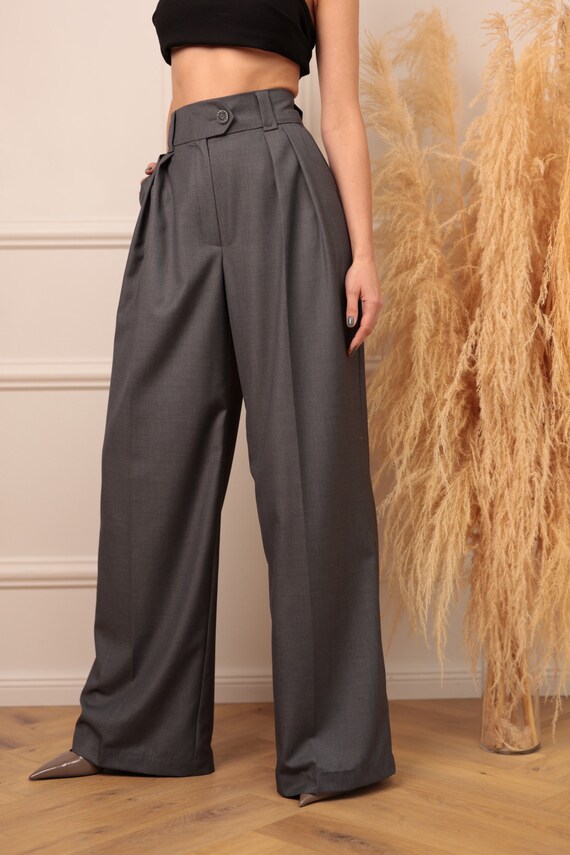 Elegant Woman Wide leg Trousers for Chic Outfits. Comfort and Sophistication in Every Detail. Explore New Possibilities of Style Etsy UK