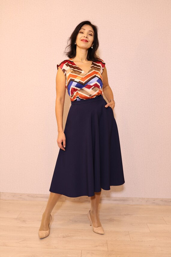 Navy blue skirt office cheap