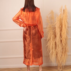 Women's elegant organza trench coat, orange coat, chic style. chic raincoat for going out image 3