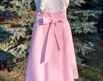 Women  Skirt light pink, midi Skirt, with belt , Office Skirt, Elegant Skirt, Evening Skirt, 79 cm length