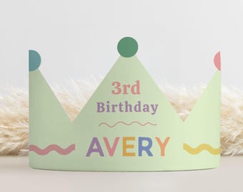 Printable Birthday Crown, Children's Editable Rainbow Colored Party Hat, Digital Download Template
