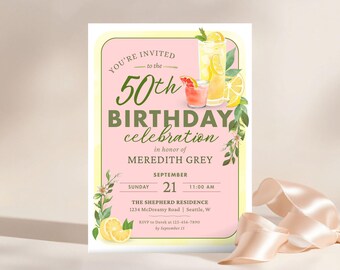 Lemon Cocktail Birthday Invitation, Italian Summer Theme (Digital Canva Download)