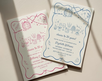 Hand-Drawn Ladies Night Birthday Invitation: Cocktail Party Template (Digital Download 5x7" Canva Editable Design )