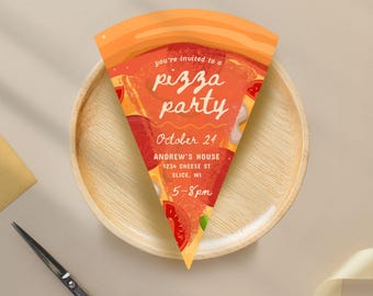 Pizza Party Invitation, Customizable Birthday or Sports Team Invite, Digital Download, Paper Craft Invite