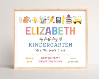 Editable First Day of School Sign, Back to School Board, 1st Day Poster, Digital Template, Printable