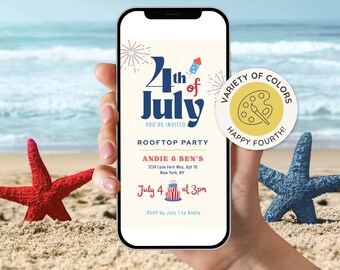 4th of July Party Invite, iPhone Fourth of July BBQ, Pool Party, Fireworks Party
