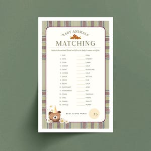 Baby Animal Matching Game, Printable We Can Bearly Wait Baby Shower Game, Animal Theme Baby Shower, Fun Word Games, Digital Download PDF