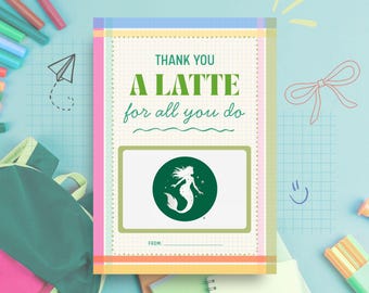 Starbucks Teacher Gift Card Holder, Valentine Card, Printable Thank You (PDF)