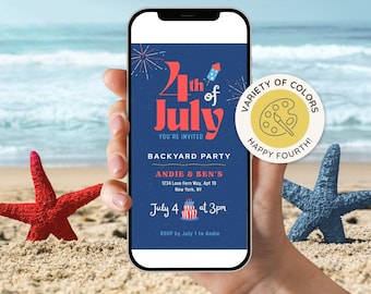 4th of July Party Invite, Animated Fourth of July BBQ, Pool Party, Fireworks Party, Editable Digital Template, 4th Party iPhone Invite GIF